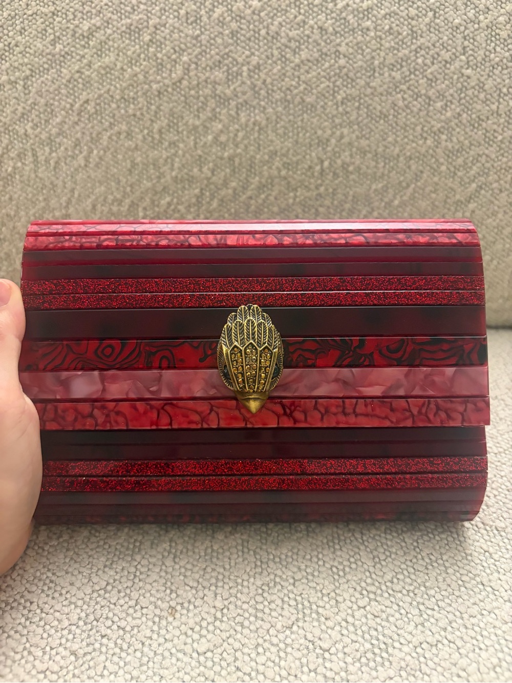 Kurt Geiger Red Striped Decorative Clutch with Gold Accent